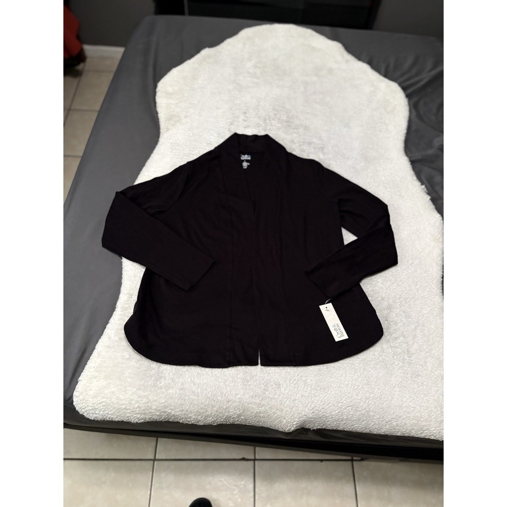 New Croft & Barrow Womens Black‎ Open Front Cardigan Sweater Size Large Cotton